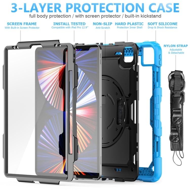 For iPad Pro 12.9 2022 / 2021 / 2020 / 2018 Shockproof Colorful Silicone + PC Protective Tablet Case with Holder & Shoulder Strap & Hand Strap & Pen Slot(Sky Blue Silicone) - iPad Pro 12.9 (2022/2021) Cases by buy2fix | Online Shopping UK | buy2fix