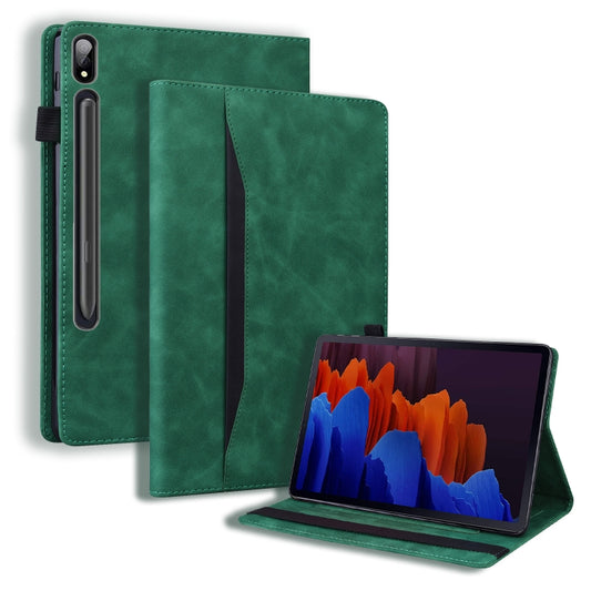 For Samsung Galaxy Tab S8+ / Tab S8 Plus / Tab S7 FE / Tab S7+ SM-T970 / SM-T976B Business Shockproof Horizontal Flip Leather Case with Holder & Card Slots & Photo Frame & Pen Slot & Sleep / Wake-up Function(Green) by buy2fix