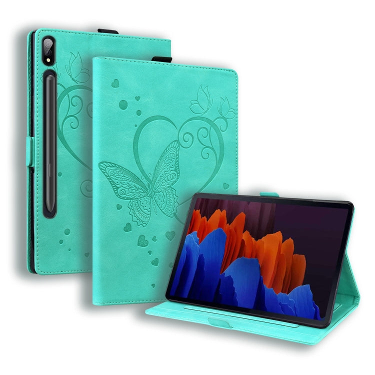For Samsung Galaxy Tab S8 / Galaxy Tab S7 T870 SM-T875 SM-T876B Love Butterfly Pattern Horizontal Flip Leather Case with Holder(Green) by buy2fix