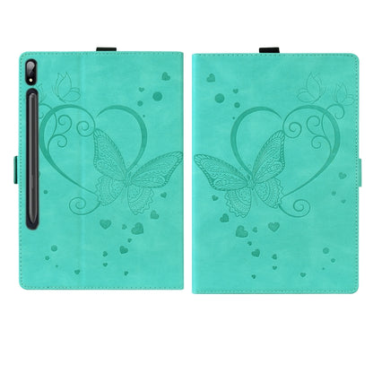 For Samsung Galaxy Tab S8 / Galaxy Tab S7 T870 SM-T875 SM-T876B Love Butterfly Pattern Horizontal Flip Leather Case with Holder(Green) by buy2fix
