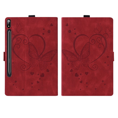For Samsung Galaxy Tab S8 / Galaxy Tab S7 T870 SM-T875 SM-T876B Love Butterfly Pattern Horizontal Flip Leather Case with Holder(Red) by buy2fix