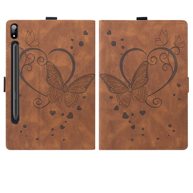 For Samsung Galaxy Tab S8 / Galaxy Tab S7 T870 SM-T875 SM-T876B Love Butterfly Pattern Horizontal Flip Leather Case with Holder(Brown) by buy2fix