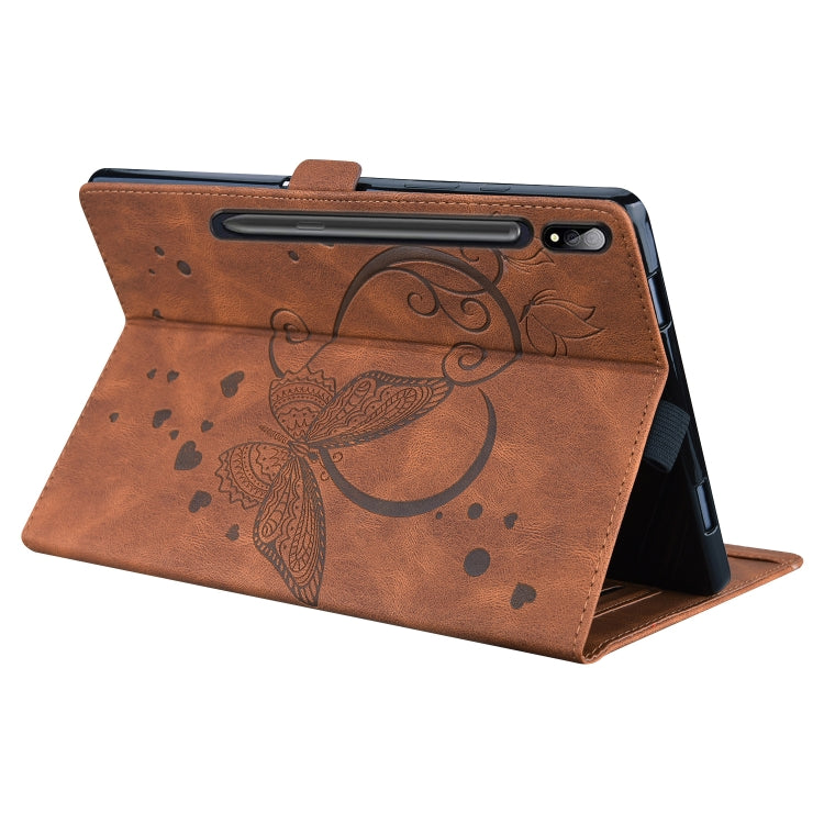 For Samsung Galaxy Tab S8 / Galaxy Tab S7 T870 SM-T875 SM-T876B Love Butterfly Pattern Horizontal Flip Leather Case with Holder(Brown) by buy2fix