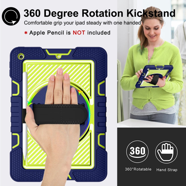 360 Degree Rotation Contrast Color Shockproof Silicone + PC Case with Holder & Hand Grip Strap & Shoulder Strap For iPad 9.7 2018 / 2017 / Air / Air 2 / Pro 9.7 (Navy+Yellow Green) - iPad 9.7 (2018) & (2017) Cases by buy2fix | Online Shopping UK | buy2fix