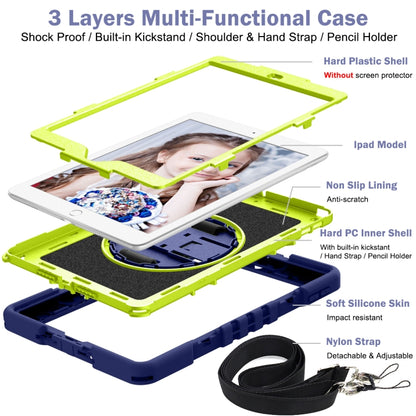 360 Degree Rotation Contrast Color Shockproof Silicone + PC Case with Holder & Hand Grip Strap & Shoulder Strap For iPad 9.7 2018 / 2017 / Air / Air 2 / Pro 9.7 (Navy+Yellow Green) - iPad 9.7 (2018) & (2017) Cases by buy2fix | Online Shopping UK | buy2fix