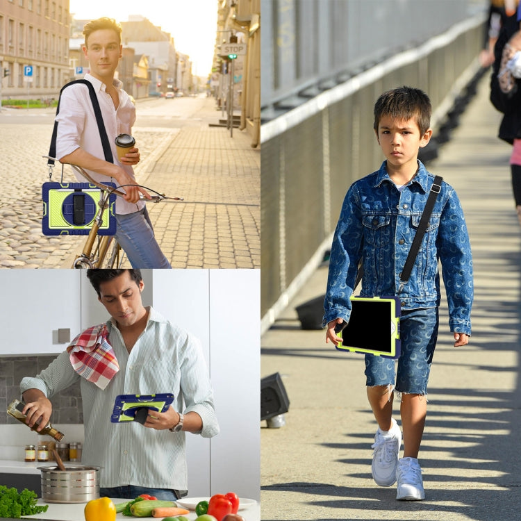 360 Degree Rotation Contrast Color Shockproof Silicone + PC Case with Holder & Hand Grip Strap & Shoulder Strap For iPad 9.7 2018 / 2017 / Air / Air 2 / Pro 9.7 (Navy+Yellow Green) - iPad 9.7 (2018) & (2017) Cases by buy2fix | Online Shopping UK | buy2fix