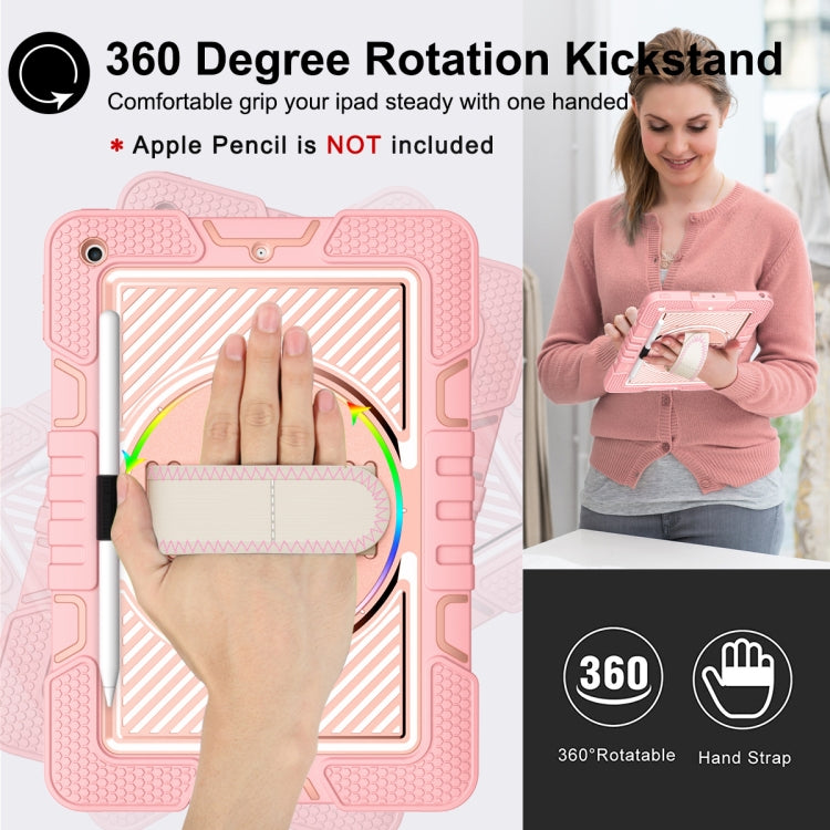For iPad 9.7 2018 / 2017 360 Degree Rotation Contrast Color Shockproof Silicone + PC Case with Holder & Hand Grip Strap & Shoulder Strap(Rose Gold) - iPad 9.7 (2018) & (2017) Cases by buy2fix | Online Shopping UK | buy2fix