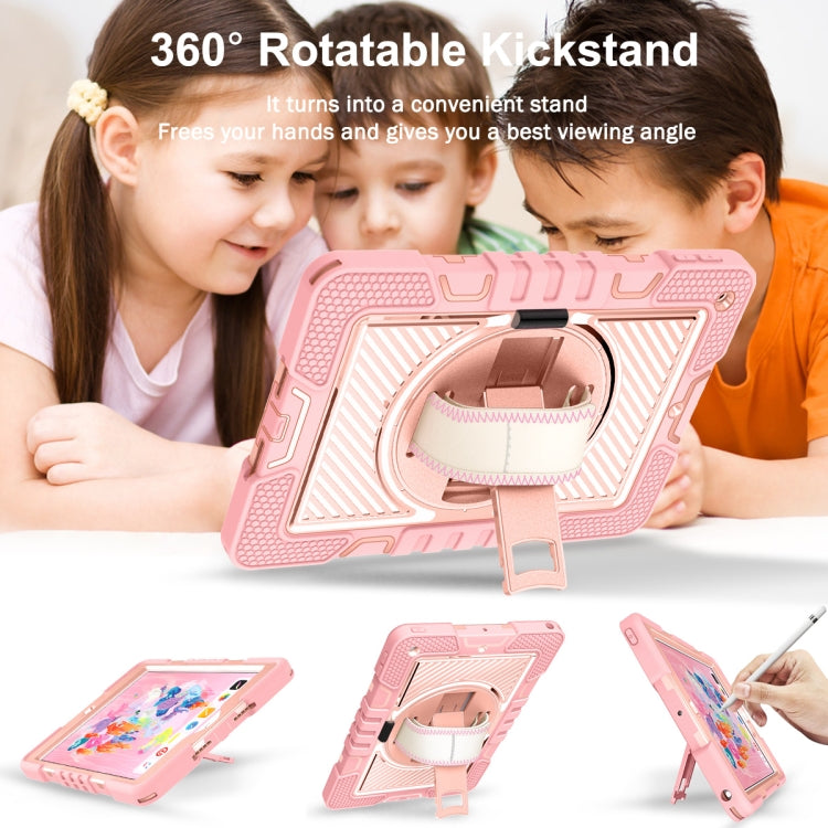 For iPad 9.7 2018 / 2017 360 Degree Rotation Contrast Color Shockproof Silicone + PC Case with Holder & Hand Grip Strap & Shoulder Strap(Rose Gold) - iPad 9.7 (2018) & (2017) Cases by buy2fix | Online Shopping UK | buy2fix
