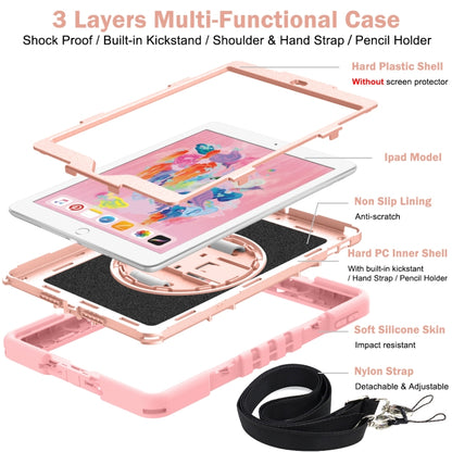 For iPad 9.7 2018 / 2017 360 Degree Rotation Contrast Color Shockproof Silicone + PC Case with Holder & Hand Grip Strap & Shoulder Strap(Rose Gold) - iPad 9.7 (2018) & (2017) Cases by buy2fix | Online Shopping UK | buy2fix
