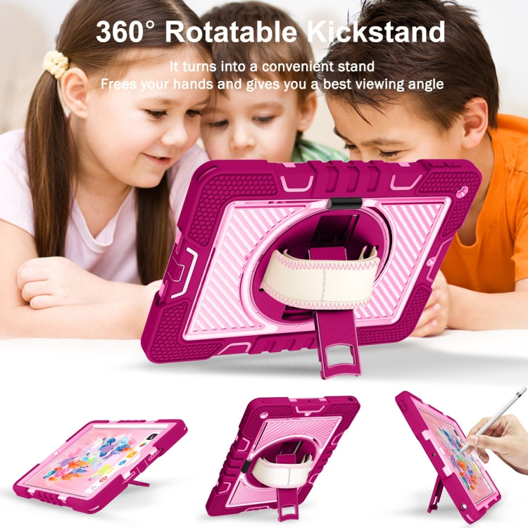 360 Degree Rotation Contrast Color Shockproof Silicone + PC Case with Holder & Hand Grip Strap & Shoulder Strap For iPad 9.7 2018 / 2017 / Air / Air 2 / Pro 9.7 (Rose Red+Pink) - iPad 9.7 (2018) & (2017) Cases by buy2fix | Online Shopping UK | buy2fix