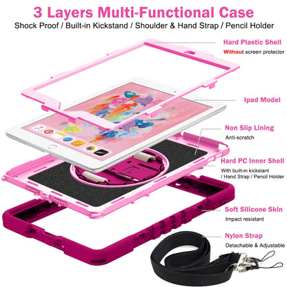 360 Degree Rotation Contrast Color Shockproof Silicone + PC Case with Holder & Hand Grip Strap & Shoulder Strap For iPad 9.7 2018 / 2017 / Air / Air 2 / Pro 9.7 (Rose Red+Pink) - iPad 9.7 (2018) & (2017) Cases by buy2fix | Online Shopping UK | buy2fix