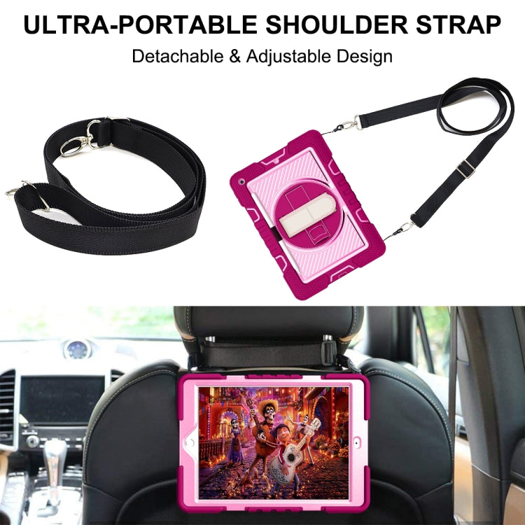 360 Degree Rotation Contrast Color Shockproof Silicone + PC Case with Holder & Hand Grip Strap & Shoulder Strap For iPad 9.7 2018 / 2017 / Air / Air 2 / Pro 9.7 (Rose Red+Pink) - iPad 9.7 (2018) & (2017) Cases by buy2fix | Online Shopping UK | buy2fix