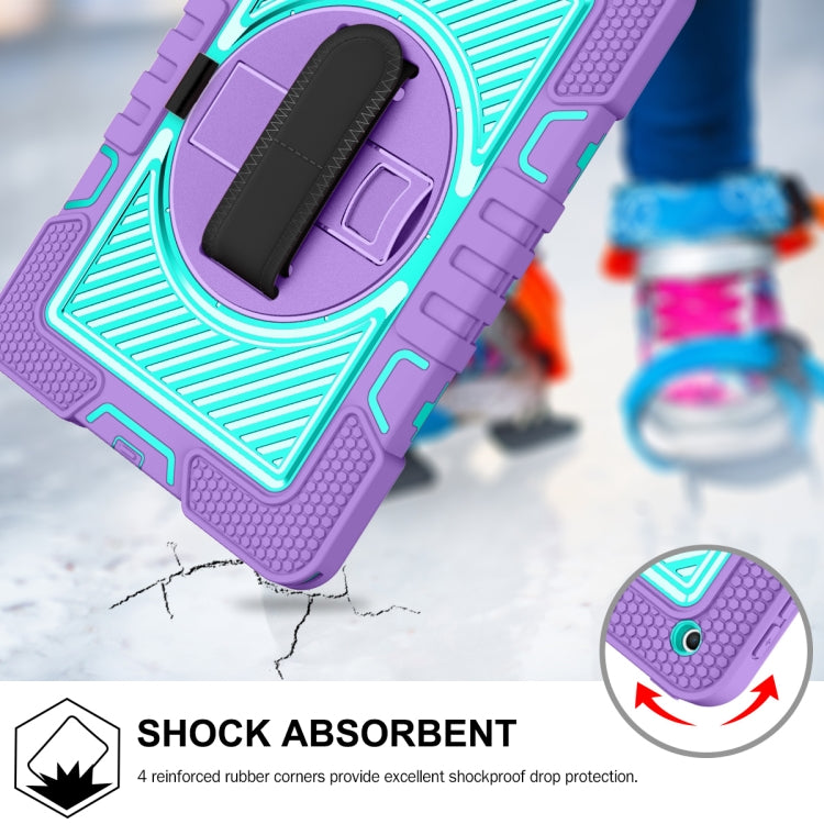 For iPad 10.2 2021 / 2020 / 2019 360 Degree Rotation Contrast Color Shockproof Silicone + PC Case with Holder & Hand Grip Strap & Shoulder Strap (Purple + Mint Green) - iPad 10.2 Cases by buy2fix | Online Shopping UK | buy2fix