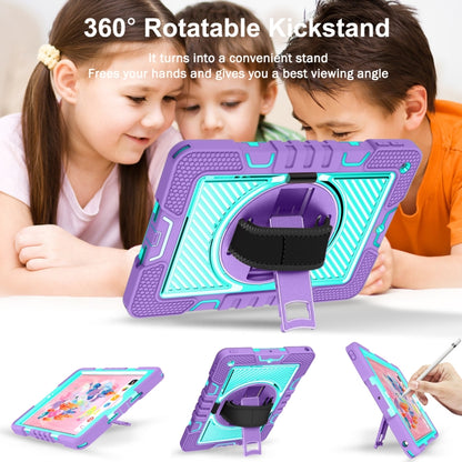 For iPad 10.2 2021 / 2020 / 2019 360 Degree Rotation Contrast Color Shockproof Silicone + PC Case with Holder & Hand Grip Strap & Shoulder Strap (Purple + Mint Green) - iPad 10.2 Cases by buy2fix | Online Shopping UK | buy2fix