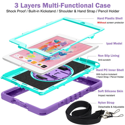 For iPad 10.2 2021 / 2020 / 2019 360 Degree Rotation Contrast Color Shockproof Silicone + PC Case with Holder & Hand Grip Strap & Shoulder Strap (Purple + Mint Green) - iPad 10.2 Cases by buy2fix | Online Shopping UK | buy2fix
