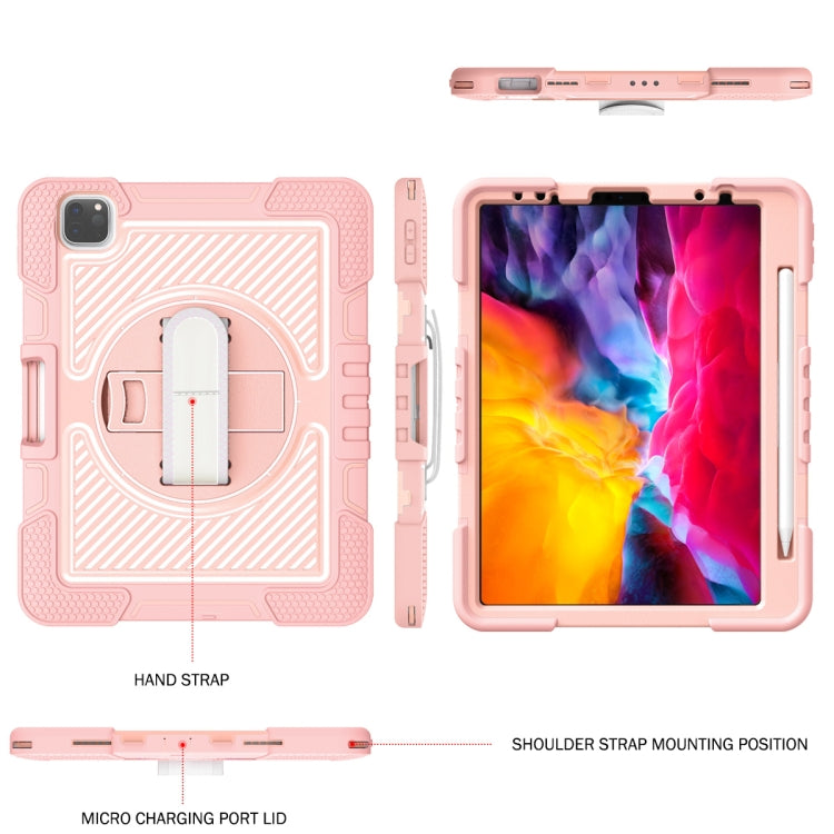 For iPad Pro 11 2022 / 2021 / 2020 / 2018 / Air 2020 10.9 360-Rotation Contrast Color Shockproof Silicone PC Tablet Case with Holder & Hand Grip Strap & Shoulder Strap (Rose Gold) - iPad Pro 11 (2022/2021) Cases by buy2fix | Online Shopping UK | buy2fix