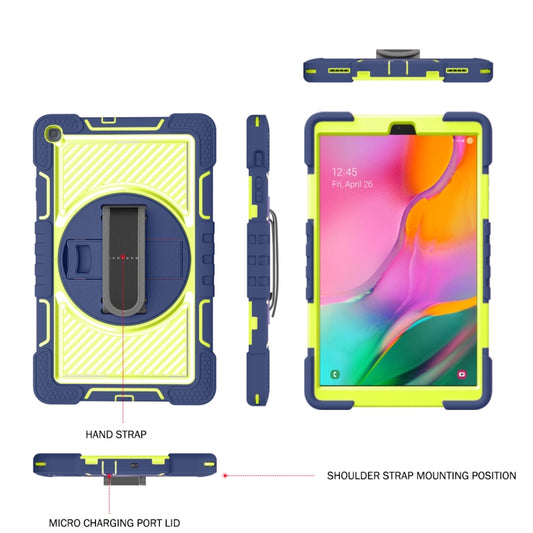 For Samsung Galaxy Tab A 10.1 2019 T515 360 Degree Rotation Contrast Color Shockproof Silicone + PC Case with Holder & Hand Grip Strap & Shoulder Strap(Navy+Yellow Green) - Tab A 10.1 (2019) T510 / T515 by buy2fix | Online Shopping UK | buy2fix