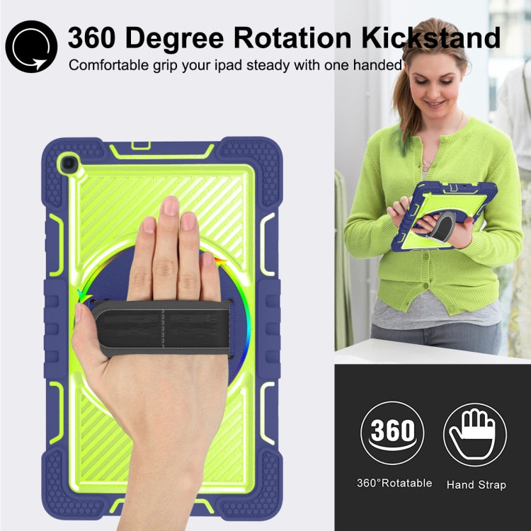 For Samsung Galaxy Tab A 10.1 2019 T515 360 Degree Rotation Contrast Color Shockproof Silicone + PC Case with Holder & Hand Grip Strap & Shoulder Strap(Navy+Yellow Green) - Tab A 10.1 (2019) T510 / T515 by buy2fix | Online Shopping UK | buy2fix