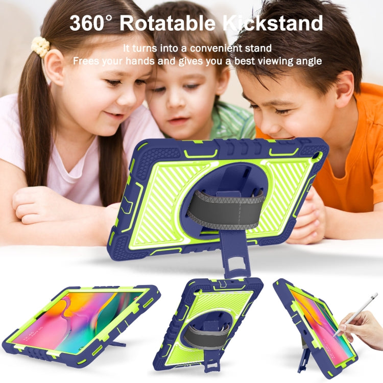 For Samsung Galaxy Tab A 10.1 2019 T515 360 Degree Rotation Contrast Color Shockproof Silicone + PC Case with Holder & Hand Grip Strap & Shoulder Strap(Navy+Yellow Green) - Tab A 10.1 (2019) T510 / T515 by buy2fix | Online Shopping UK | buy2fix