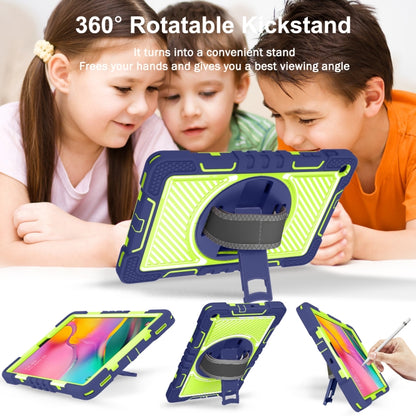 For Samsung Galaxy Tab A 10.1 2019 T515 360 Degree Rotation Contrast Color Shockproof Silicone + PC Case with Holder & Hand Grip Strap & Shoulder Strap(Navy+Yellow Green) - Tab A 10.1 (2019) T510 / T515 by buy2fix | Online Shopping UK | buy2fix