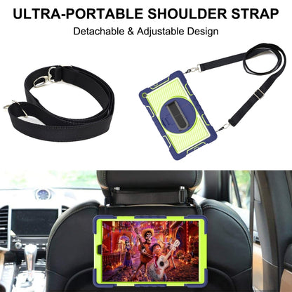 For Samsung Galaxy Tab A 10.1 2019 T515 360 Degree Rotation Contrast Color Shockproof Silicone + PC Case with Holder & Hand Grip Strap & Shoulder Strap(Navy+Yellow Green) - Tab A 10.1 (2019) T510 / T515 by buy2fix | Online Shopping UK | buy2fix