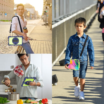 For Samsung Galaxy Tab A 10.1 2019 T515 360 Degree Rotation Contrast Color Shockproof Silicone + PC Case with Holder & Hand Grip Strap & Shoulder Strap(Navy+Yellow Green) - Tab A 10.1 (2019) T510 / T515 by buy2fix | Online Shopping UK | buy2fix