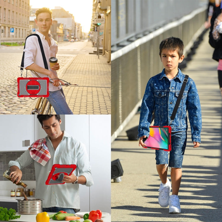 For Samsung Galaxy Tab A 10.1 2019 T515 360 Degree Rotation Contrast Color Shockproof Silicone + PC Case with Holder & Hand Grip Strap & Shoulder Strap(Red+Black) - Tab A 10.1 (2019) T510 / T515 by buy2fix | Online Shopping UK | buy2fix