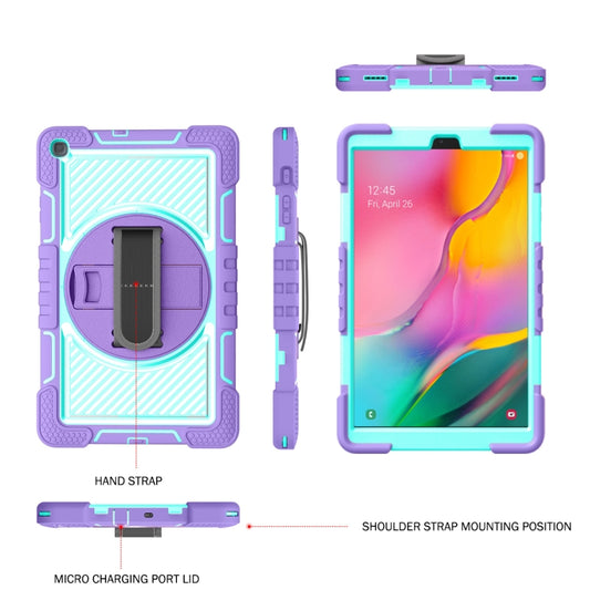 For Samsung Galaxy Tab A 10.1 2019 T515 360 Degree Rotation Contrast Color Shockproof Silicone + PC Case with Holder & Hand Grip Strap & Shoulder Strap(Purple + Mint Green) - Tab A 10.1 (2019) T510 / T515 by buy2fix | Online Shopping UK | buy2fix