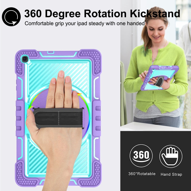 For Samsung Galaxy Tab A 10.1 2019 T515 360 Degree Rotation Contrast Color Shockproof Silicone + PC Case with Holder & Hand Grip Strap & Shoulder Strap(Purple + Mint Green) - Tab A 10.1 (2019) T510 / T515 by buy2fix | Online Shopping UK | buy2fix