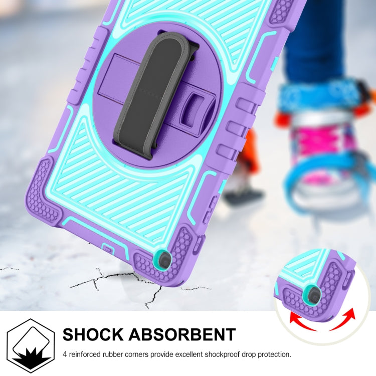 For Samsung Galaxy Tab A 10.1 2019 T515 360 Degree Rotation Contrast Color Shockproof Silicone + PC Case with Holder & Hand Grip Strap & Shoulder Strap(Purple + Mint Green) - Tab A 10.1 (2019) T510 / T515 by buy2fix | Online Shopping UK | buy2fix