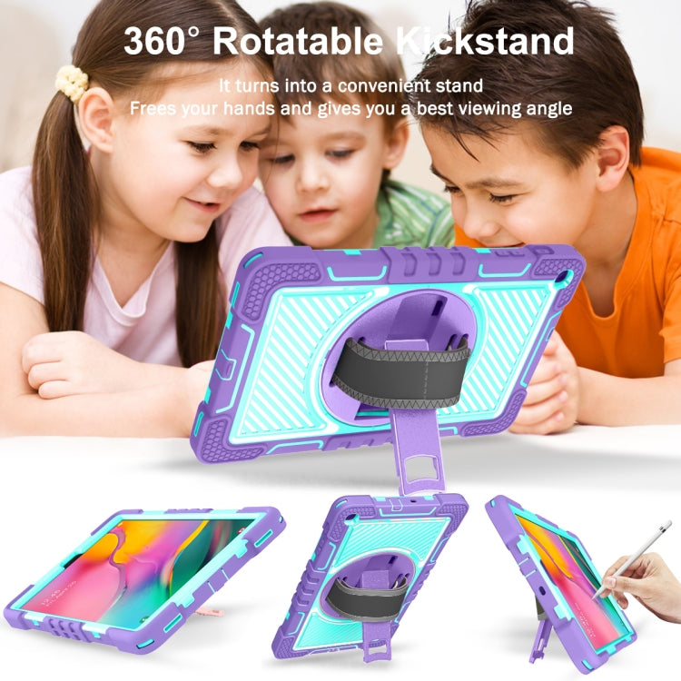For Samsung Galaxy Tab A 10.1 2019 T515 360 Degree Rotation Contrast Color Shockproof Silicone + PC Case with Holder & Hand Grip Strap & Shoulder Strap(Purple + Mint Green) - Tab A 10.1 (2019) T510 / T515 by buy2fix | Online Shopping UK | buy2fix