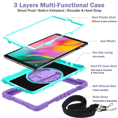 For Samsung Galaxy Tab A 10.1 2019 T515 360 Degree Rotation Contrast Color Shockproof Silicone + PC Case with Holder & Hand Grip Strap & Shoulder Strap(Purple + Mint Green) - Tab A 10.1 (2019) T510 / T515 by buy2fix | Online Shopping UK | buy2fix