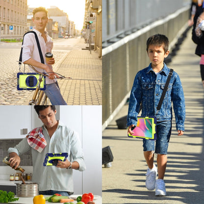 For Samsung Galaxy Tab A 8.0 2019 T290 360 Degree Rotation Contrast Color Shockproof Silicone + PC Case with Holder & Hand Grip Strap & Shoulder Strap(Navy+Yellow Green) - Other Galaxy Tab PC by buy2fix | Online Shopping UK | buy2fix