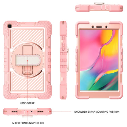 For Samsung Galaxy Tab A 8.0 2019 T290 360 Degree Rotation Contrast Color Shockproof Silicone + PC Case with Holder & Hand Grip Strap & Shoulder Strap(Rose Gold) - Other Galaxy Tab PC by buy2fix | Online Shopping UK | buy2fix