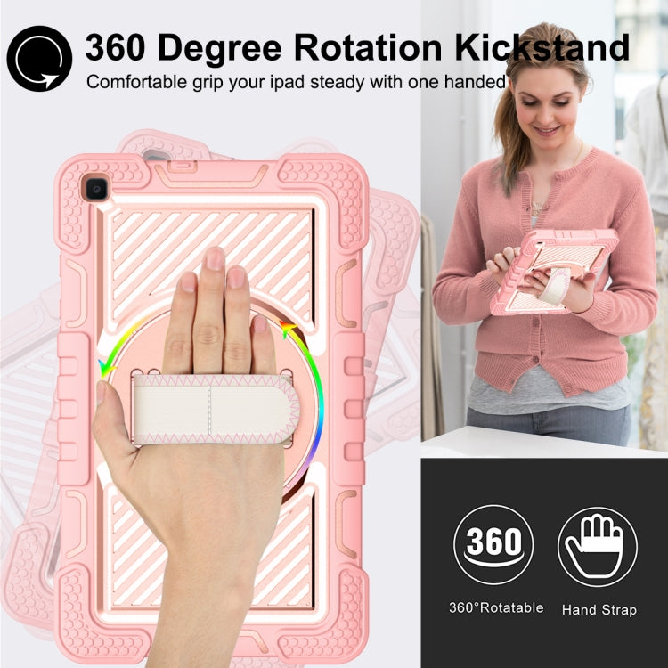 For Samsung Galaxy Tab A 8.0 2019 T290 360 Degree Rotation Contrast Color Shockproof Silicone + PC Case with Holder & Hand Grip Strap & Shoulder Strap(Rose Gold) - Other Galaxy Tab PC by buy2fix | Online Shopping UK | buy2fix