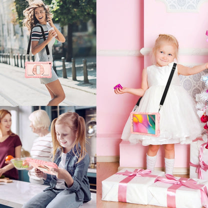 For Samsung Galaxy Tab A 8.0 2019 T290 360 Degree Rotation Contrast Color Shockproof Silicone + PC Case with Holder & Hand Grip Strap & Shoulder Strap(Rose Gold) - Other Galaxy Tab PC by buy2fix | Online Shopping UK | buy2fix