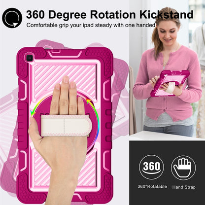 For Samsung Galaxy Tab A 8.0 2019 T290 360 Degree Rotation Contrast Color Shockproof Silicone + PC Case with Holder & Hand Grip Strap & Shoulder Strap(Rose Red+Pink) - Other Galaxy Tab PC by buy2fix | Online Shopping UK | buy2fix