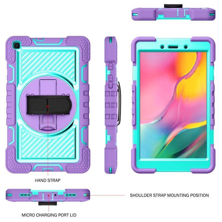 For Samsung Galaxy Tab A 8.0 2019 T290 360 Degree Rotation Contrast Color Shockproof Silicone + PC Case with Holder & Hand Grip Strap & Shoulder Strap(Purple + Mint Green) - Other Galaxy Tab PC by buy2fix | Online Shopping UK | buy2fix