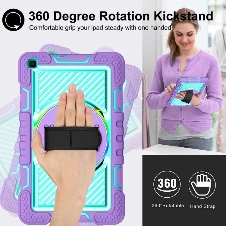 For Samsung Galaxy Tab A 8.0 2019 T290 360 Degree Rotation Contrast Color Shockproof Silicone + PC Case with Holder & Hand Grip Strap & Shoulder Strap(Purple + Mint Green) - Other Galaxy Tab PC by buy2fix | Online Shopping UK | buy2fix