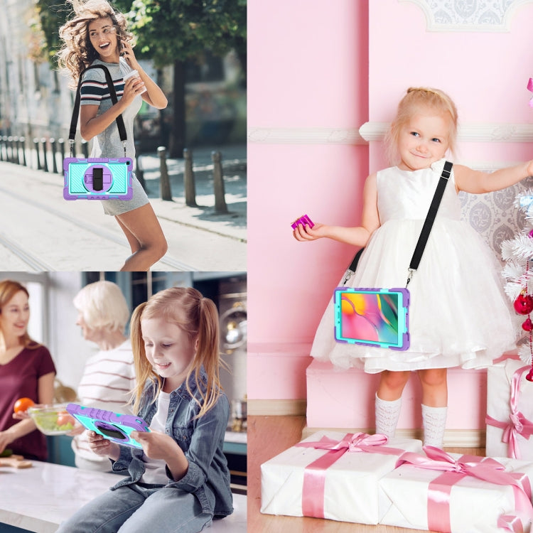 For Samsung Galaxy Tab A 8.0 2019 T290 360 Degree Rotation Contrast Color Shockproof Silicone + PC Case with Holder & Hand Grip Strap & Shoulder Strap(Purple + Mint Green) - Other Galaxy Tab PC by buy2fix | Online Shopping UK | buy2fix