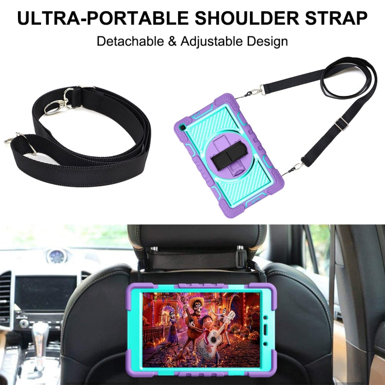 For Samsung Galaxy Tab A 8.0 2019 T290 360 Degree Rotation Contrast Color Shockproof Silicone + PC Case with Holder & Hand Grip Strap & Shoulder Strap(Purple + Mint Green) - Other Galaxy Tab PC by buy2fix | Online Shopping UK | buy2fix