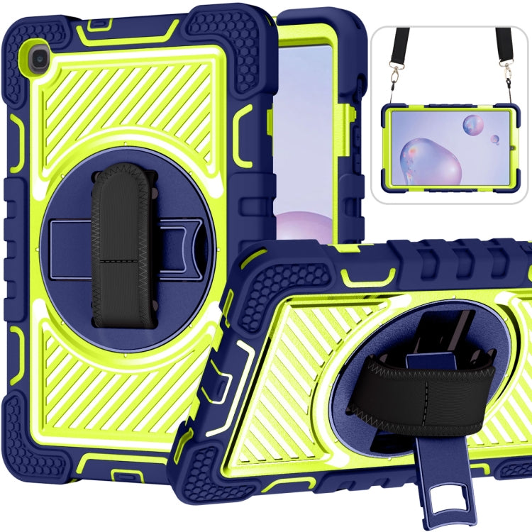 For Samsung Galaxy Tab A 8.4 2020 T307 360 Degree Rotation Contrast Color Shockproof Silicone + PC Case with Holder & Hand Grip Strap & Shoulder Strap(Navy+Yellow Green) - Tab A 8.4 (2020) by buy2fix | Online Shopping UK | buy2fix