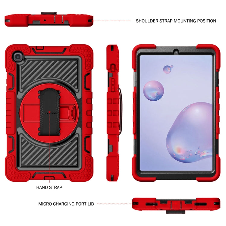 For Samsung Galaxy Tab A 8.4 2020 T307 360 Degree Rotation Contrast Color Shockproof Silicone + PC Case with Holder & Hand Grip Strap & Shoulder Strap(Red+Black) - Tab A 8.4 (2020) by buy2fix | Online Shopping UK | buy2fix