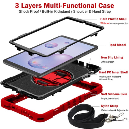 For Samsung Galaxy Tab A 8.4 2020 T307 360 Degree Rotation Contrast Color Shockproof Silicone + PC Case with Holder & Hand Grip Strap & Shoulder Strap(Red+Black) - Tab A 8.4 (2020) by buy2fix | Online Shopping UK | buy2fix