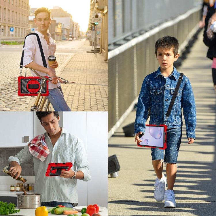 For Samsung Galaxy Tab A 8.4 2020 T307 360 Degree Rotation Contrast Color Shockproof Silicone + PC Case with Holder & Hand Grip Strap & Shoulder Strap(Red+Black) - Tab A 8.4 (2020) by buy2fix | Online Shopping UK | buy2fix