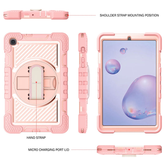 For Samsung Galaxy Tab A 8.4 2020 T307 360 Degree Rotation Contrast Color Shockproof Silicone + PC Case with Holder & Hand Grip Strap & Shoulder Strap(Rose Gold) - Tab A 8.4 (2020) by buy2fix | Online Shopping UK | buy2fix