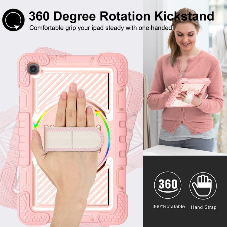 For Samsung Galaxy Tab A 8.4 2020 T307 360 Degree Rotation Contrast Color Shockproof Silicone + PC Case with Holder & Hand Grip Strap & Shoulder Strap(Rose Gold) - Tab A 8.4 (2020) by buy2fix | Online Shopping UK | buy2fix