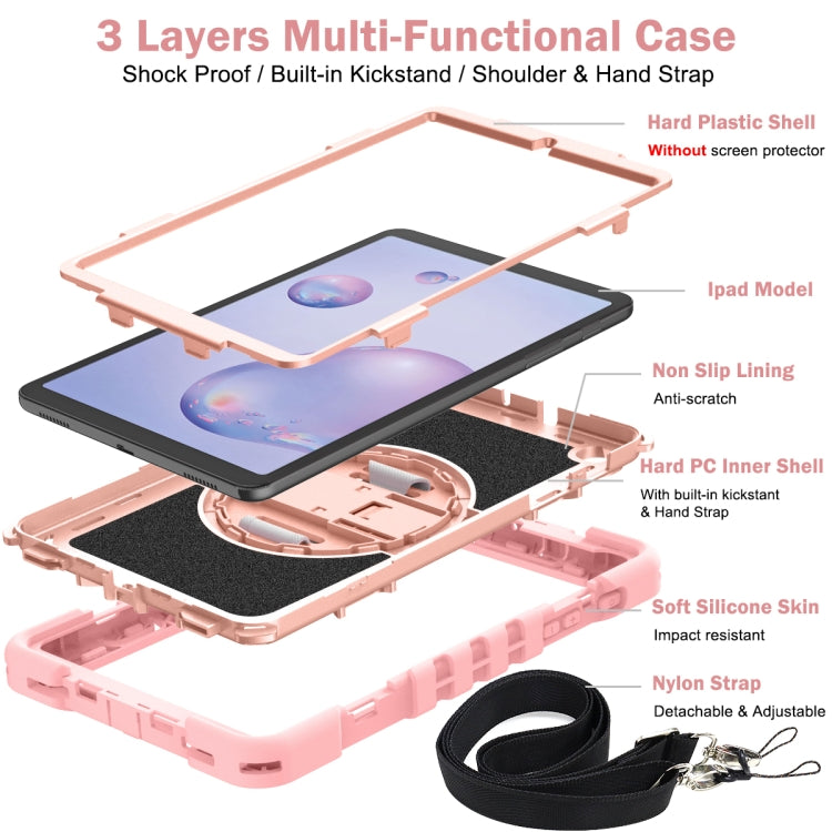 For Samsung Galaxy Tab A 8.4 2020 T307 360 Degree Rotation Contrast Color Shockproof Silicone + PC Case with Holder & Hand Grip Strap & Shoulder Strap(Rose Gold) - Tab A 8.4 (2020) by buy2fix | Online Shopping UK | buy2fix