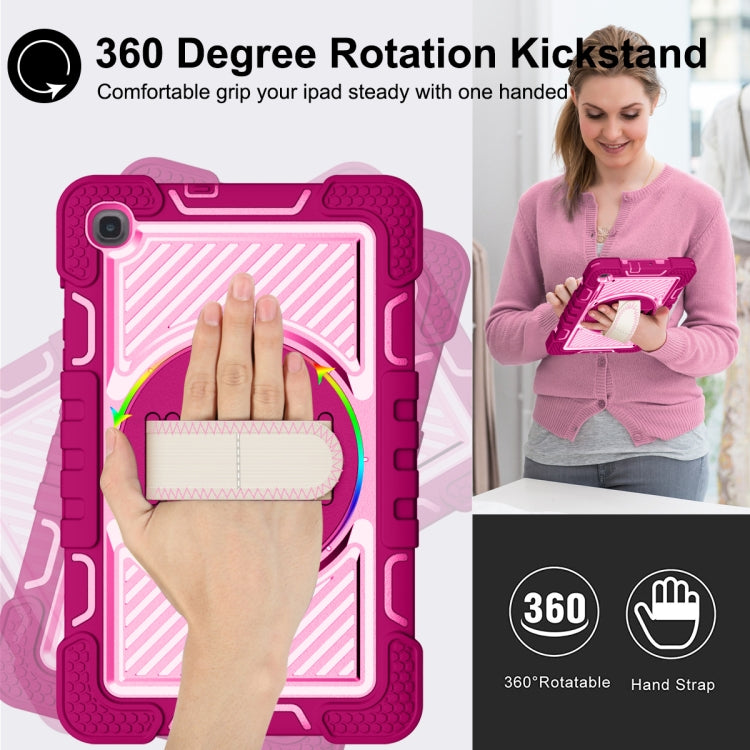 For Samsung Galaxy Tab A 8.4 2020 T307 360 Degree Rotation Contrast Color Shockproof Silicone + PC Case with Holder & Hand Grip Strap & Shoulder Strap(Rose Red+Pink) - Tab A 8.4 (2020) by buy2fix | Online Shopping UK | buy2fix