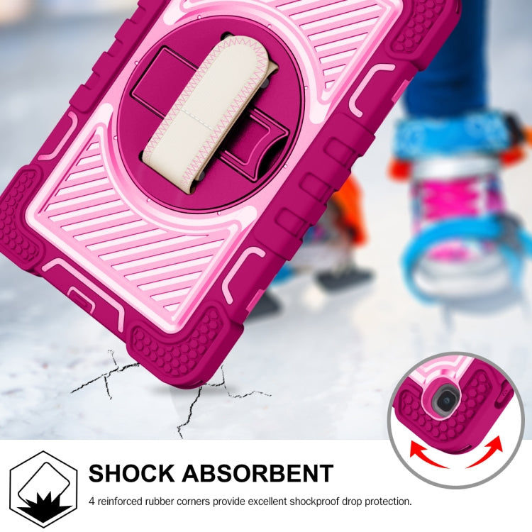 For Samsung Galaxy Tab A 8.4 2020 T307 360 Degree Rotation Contrast Color Shockproof Silicone + PC Case with Holder & Hand Grip Strap & Shoulder Strap(Rose Red+Pink) - Tab A 8.4 (2020) by buy2fix | Online Shopping UK | buy2fix